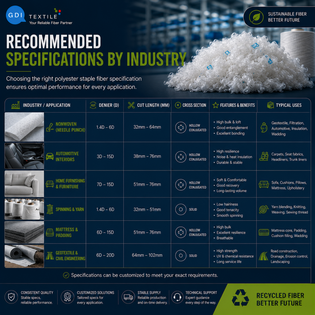 Recommended Fibers Specifications by Industry