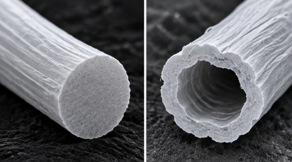 Solid and hollow polyester fiber cross section comparison