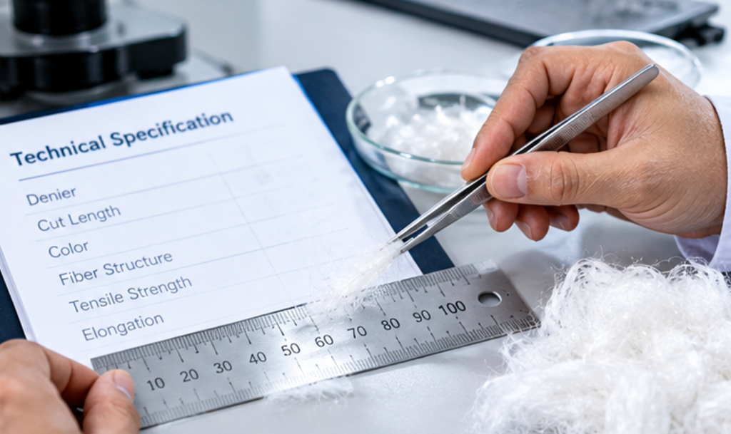 Measuring recycled polyester staple fiber cut length