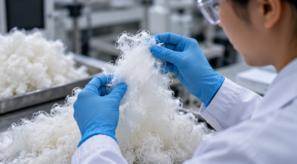Quality inspection of recycled polyester staple fiber before trial order