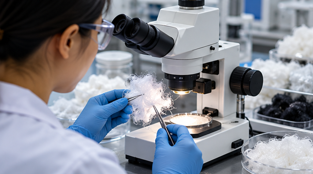 Recycled polyester fiber quality inspection and contamination control