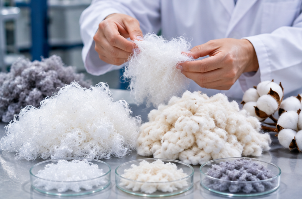 Recycled polyester staple fiber and cotton prepared for blended yarn development