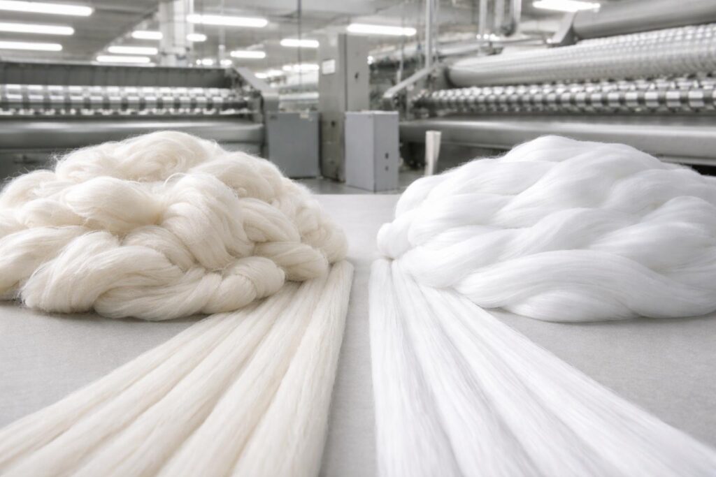 Recycled polyester staple fiber and cotton prepared for blended yarn development