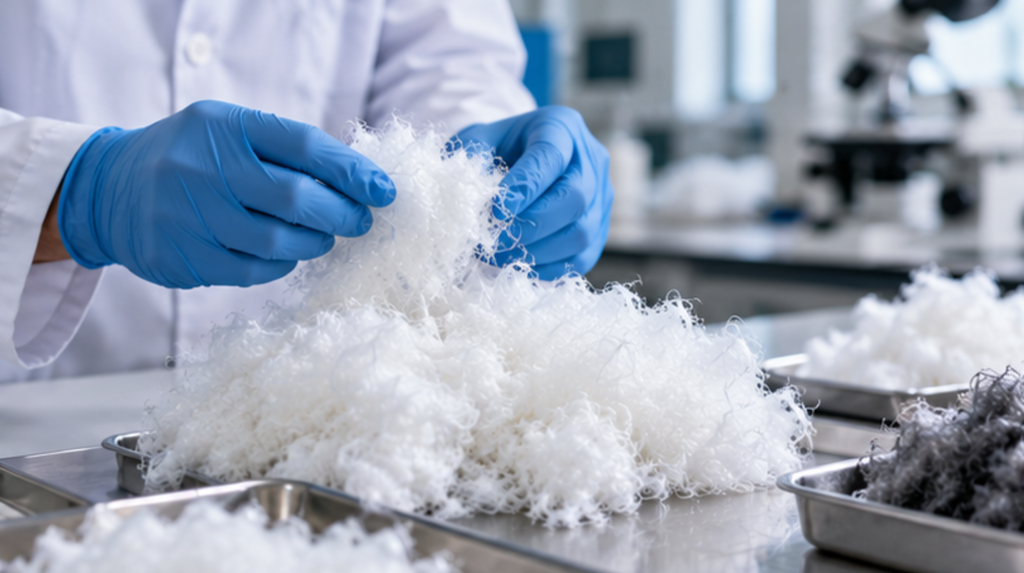Recycled polyester staple fiber contamination and quality inspection