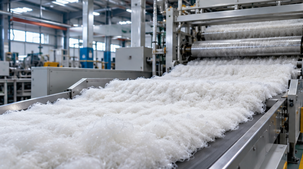 Recycled polyester staple fiber production trial in nonwoven manufacturing