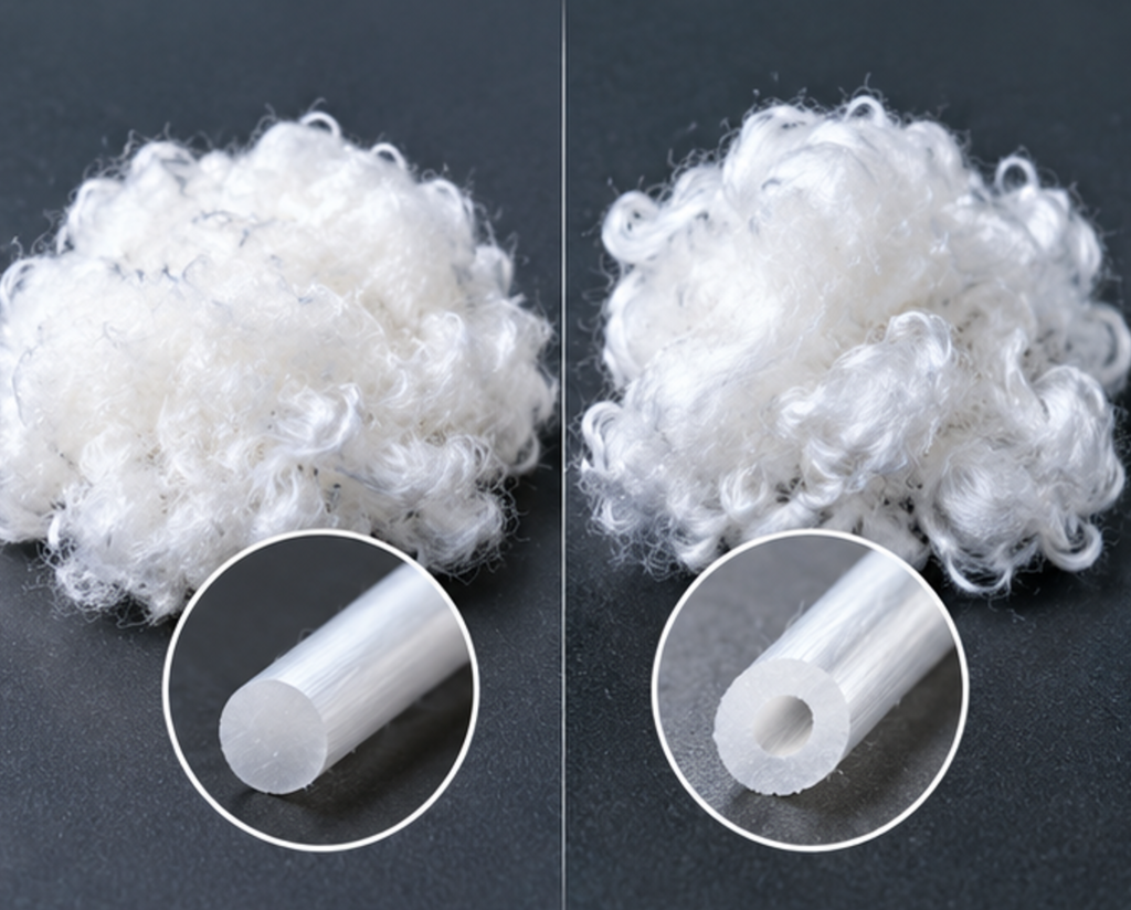 Solid and hollow polyester staple fiber comparison