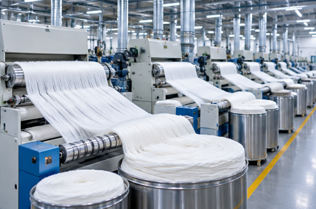 Textile spinning process for blended yarn production